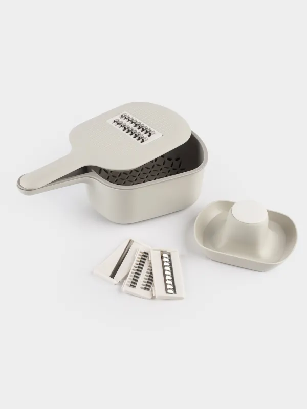 Grater, 29x14 cm, 4 attachments, with container, with handle, plastic / steel, grey, Matto, image-6