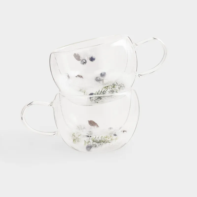 Mug, 280 ml, 2 pcs, B glass, with fir branches, cones and berries inside, Air decor, image-0