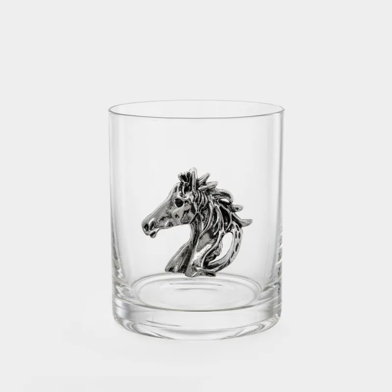 Drinking glass, 10 cm, 340 ml, glass/metal, Silver horse, Lux elements