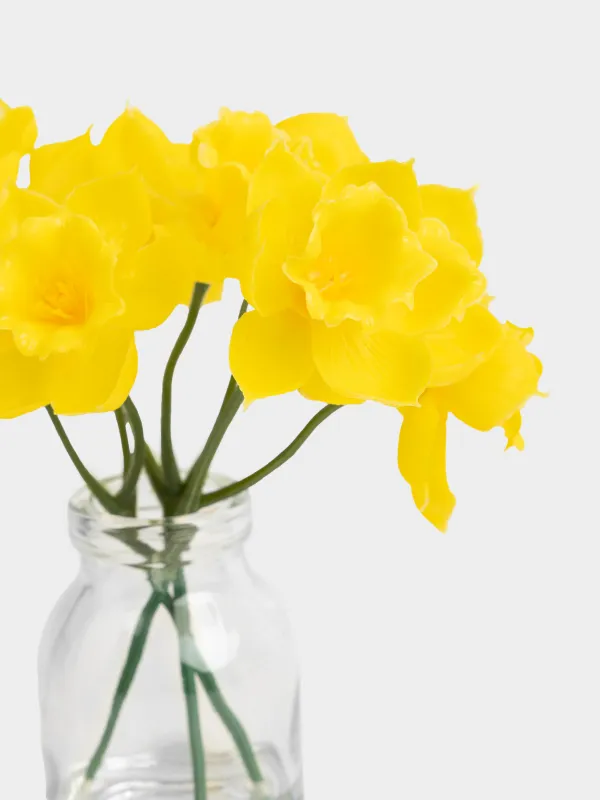 Artificial bouquet, 15 cm, in a vase, TPE / glass, Daffodils, Flower garden, image-1
