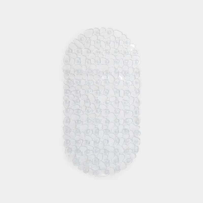 Bath/shower mat, 36x68 cm, with suction cups, PVC, Oval, White, Stones, Pebble
