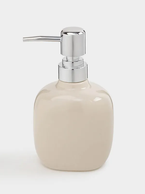 Liquid soap dispenser, 250 ml, ceramic / plastic, beige, Nira, image-0