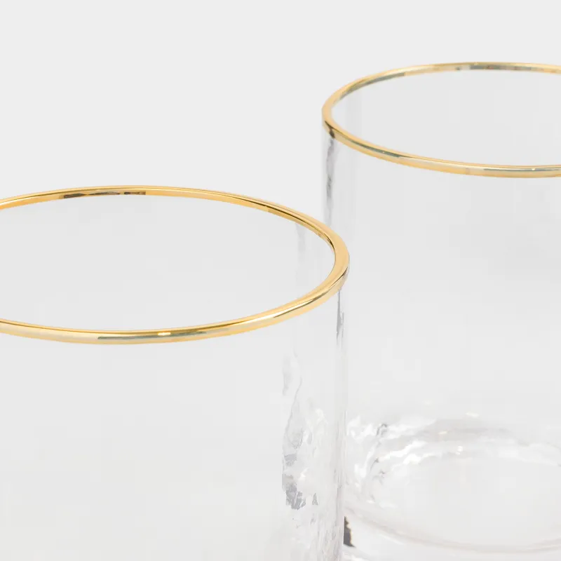 Drinking glass, 10 cm, 300 ml, 2 pcs, glass, with golden edging, Ripply gold, image-5