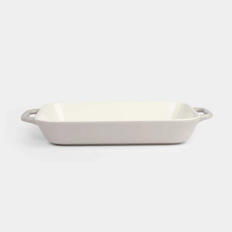 Baking dish, 34x25 cm, ceramic, rectangular, milky beige, Flowers, Florin