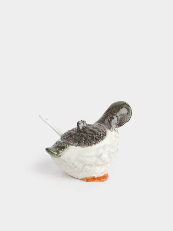 Sugar bowl, 10 cm, 220 ml, with spoon, ceramic, Duckling, Duck, image-1
