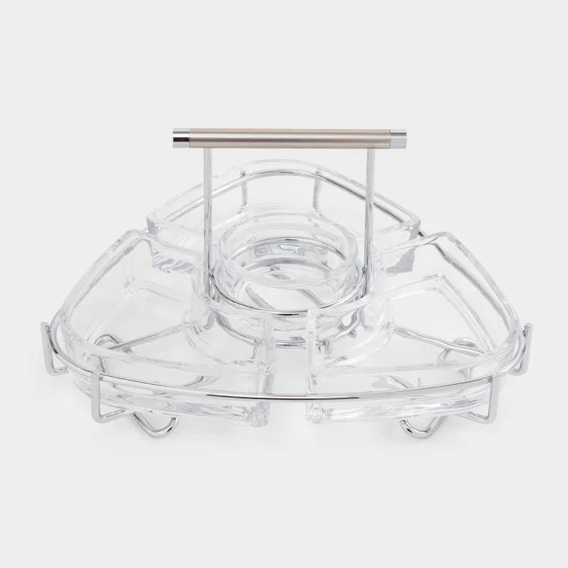 Snack set, 28x15 cm, 3 compartments, with handle, glass / steel, Lamerie