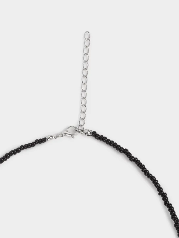 Chain, 44 cm, with pendant, glass / metal, black, Heart, Jewelry black, image-2