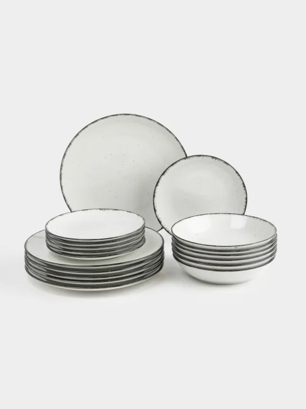 Dining set, 6 pers., 18 pr., ceramic, white-grey, speckled, Roxas, image-0