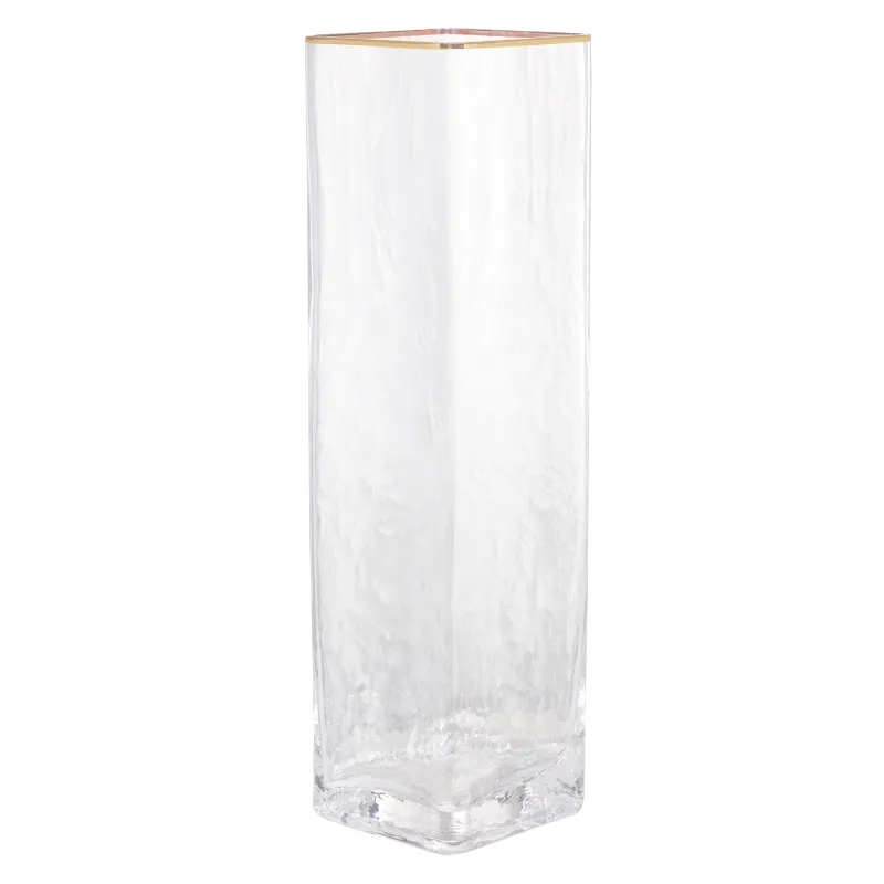 Flower vase, 30 cm, glass, rectangular, with golden edging, Ripply Gold, image-2