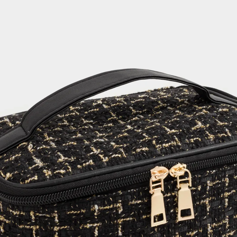 Cosmetic bag, 20x15 cm, with handle, tweed, black, Wenal, image-7