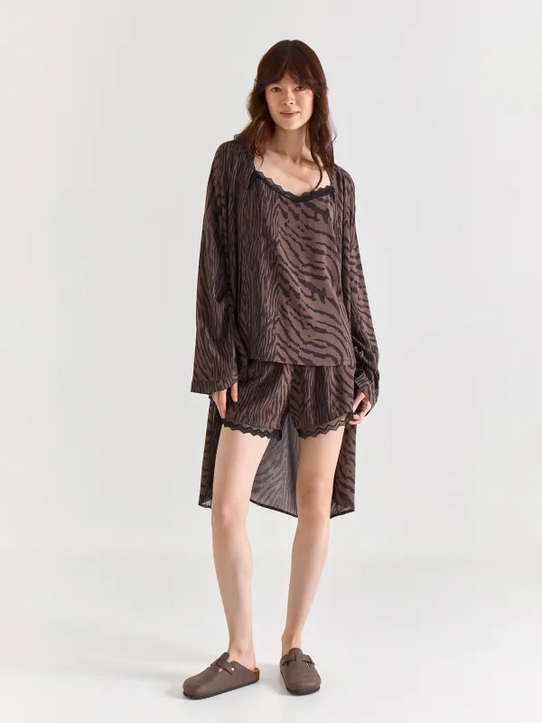 Women's top, homewear, size S, straps, lace, viscose, black and white, Zefina, image-5