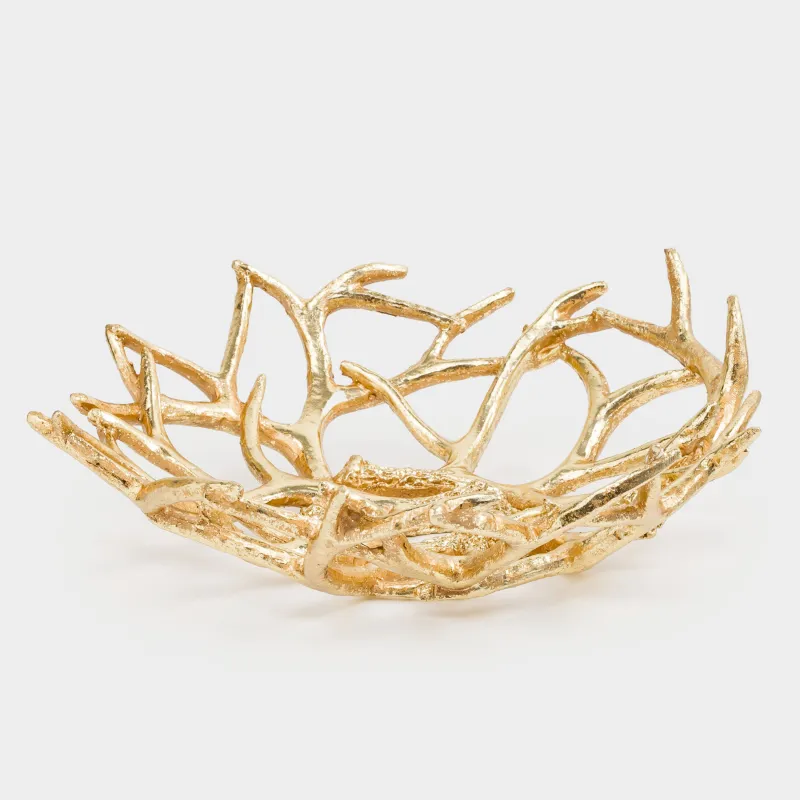 Decorative dish, 33x13 cm, polyresin, golden, Deer antlers, Deer