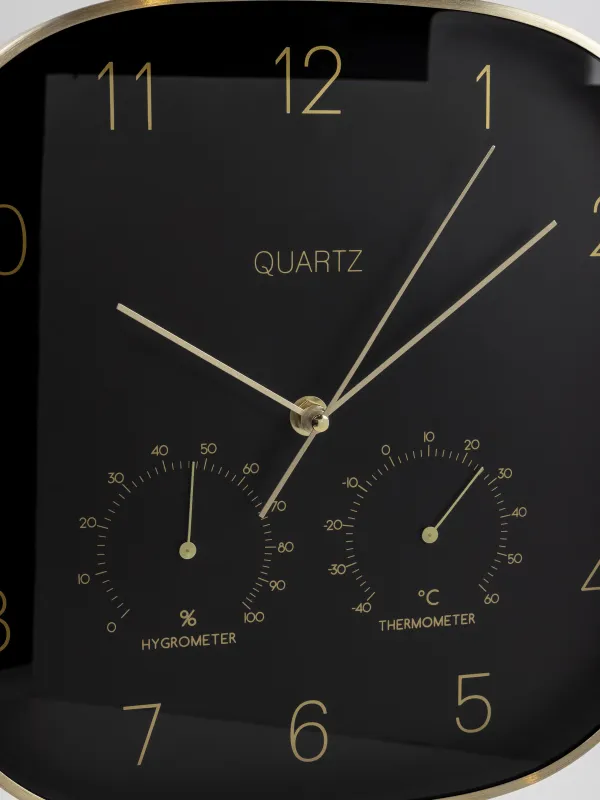 Wall clock, 30 cm, with thermometer and hygrometer, metal / glass, black, Dial, image-4