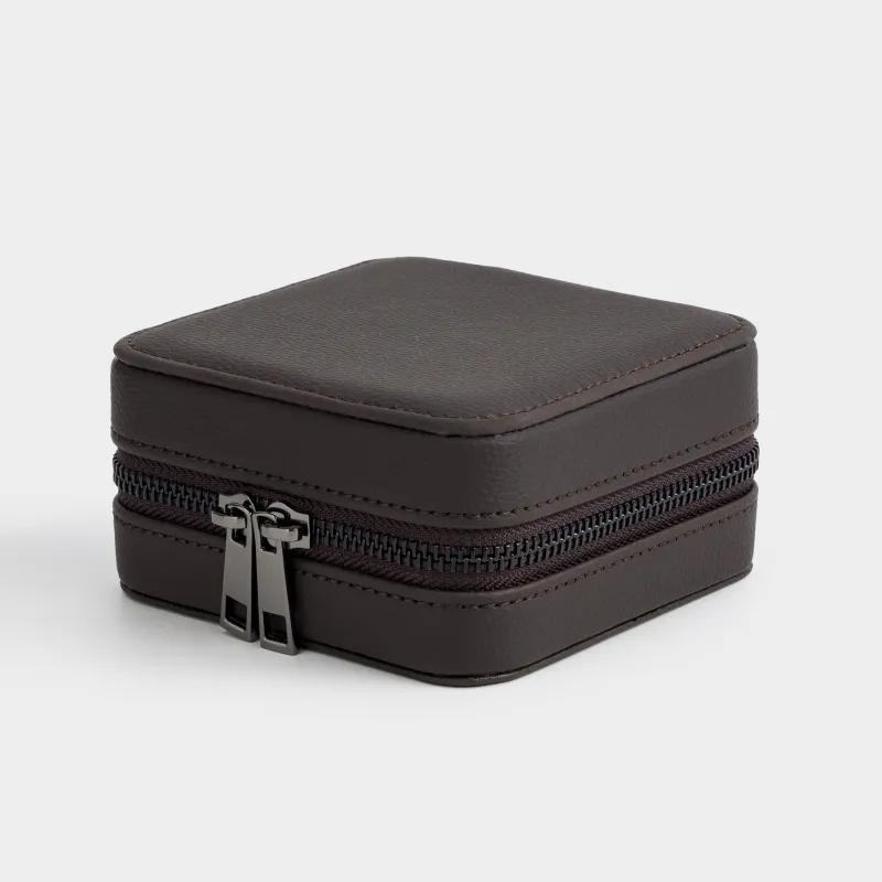 Jewelry box, 12x12 cm, with mirror, PU leather / MDF, brown, Premiere small