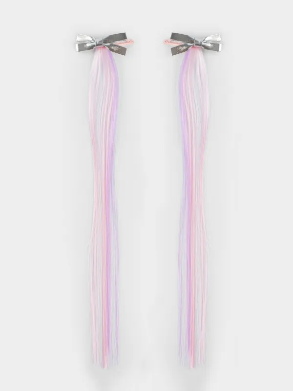 Hair clip, 32 cm, 2 pcs, children's, with strands, polyurethane / metal, Bow, Hairstyle