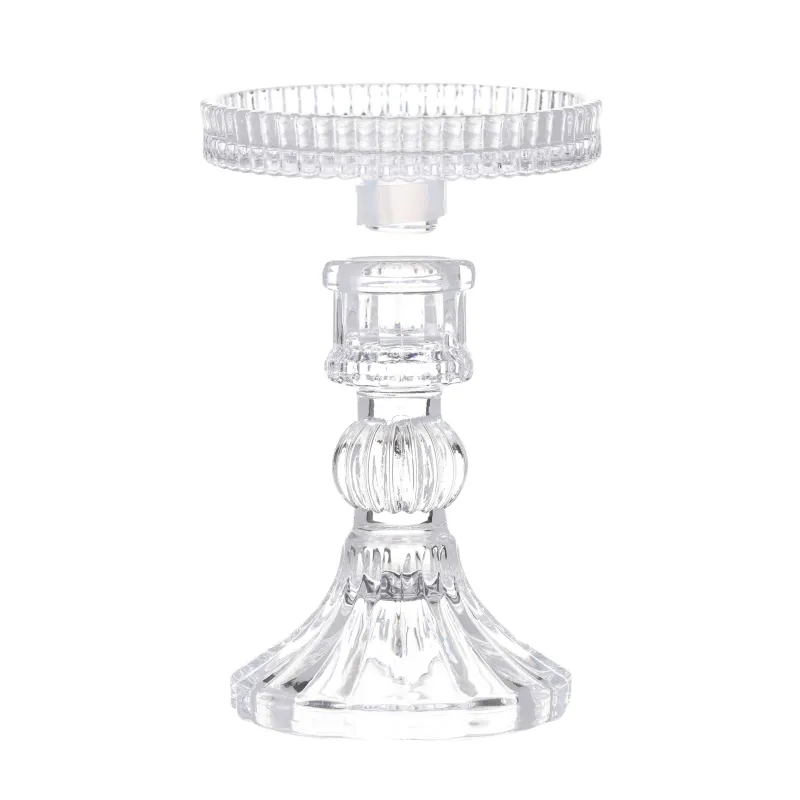 Candle holder, 12 cm, for cylindrical / thin candles, on a leg, collapsible, glass, Ribby, image-2