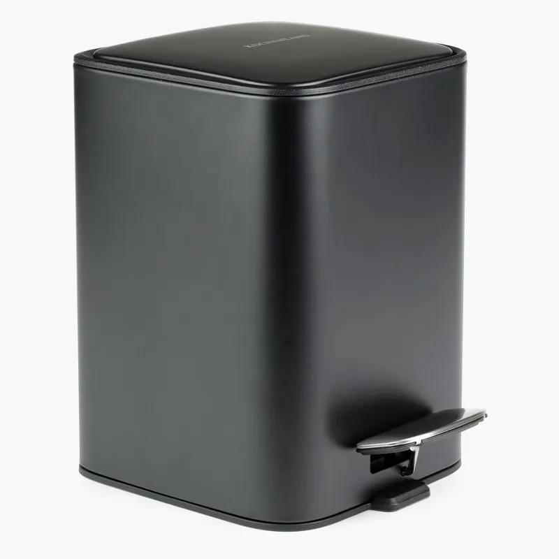 Trash can, 6 L, with pedal, metal, square, black, Total black