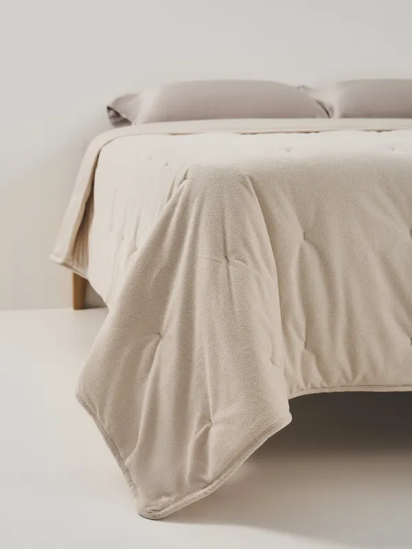 Bedspread, 220x240 cm, quilted, velvet/microfiber, milky, Stitch velvet, image-4