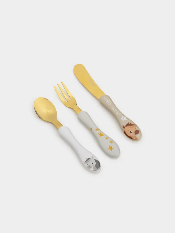 Children's cutlery, 1 person, 3 items, steel / plastic, Horse and stars, Pony stars, image-1