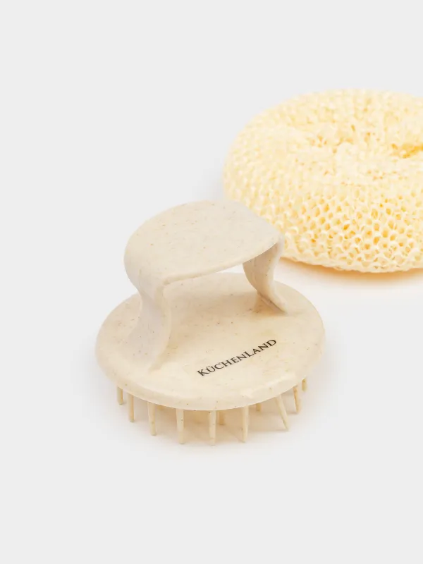 Cleaning sponge, 8 cm, with short holder, vegetable fiber / plastic, beige, Clean, image-2