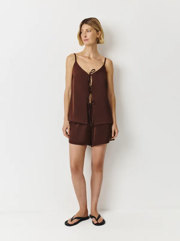 Women's top, homewear, size L, straps, polyester, brown, Derin, image-2