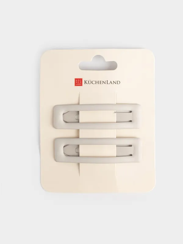 Hair clip, 7 cm, 2 pcs, metal, grey, Hair basic, image-3