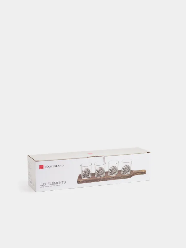 Drinking glass, 80 ml, 4 pcs, on a stand, glass / wood, Lion, Lux elements decor, image-5