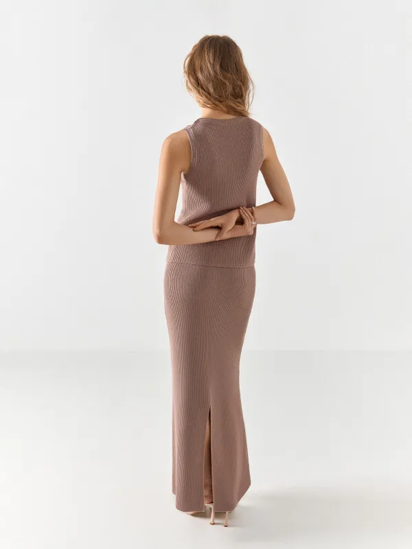 Women's skirt, maxi, size XS, split, cotton / nylon, sand, Catherine, image-5