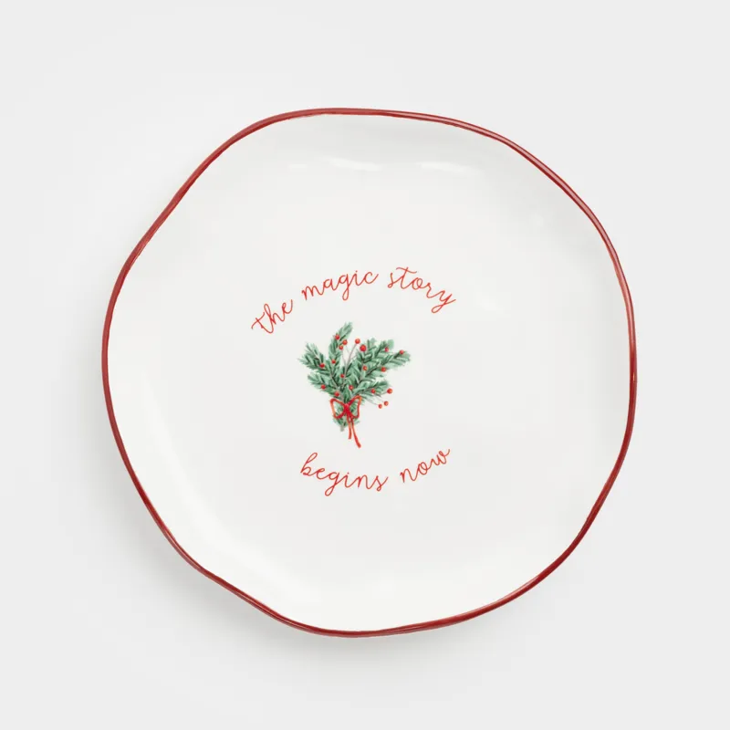 Snack plate, 21 cm, ceramic, fir branch, Christmas tree