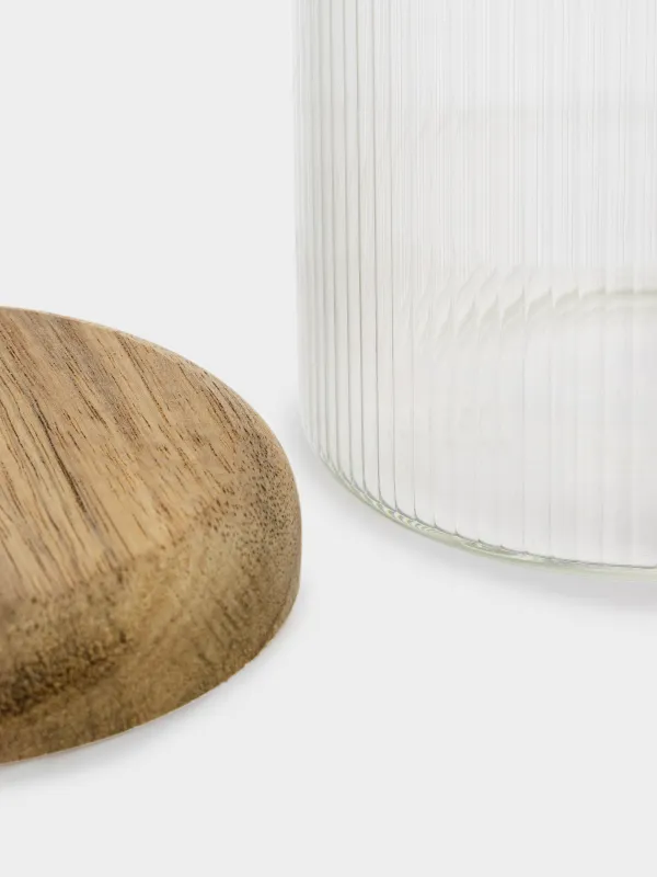 Bulk products jar, 1 l, glass R / wood, Ribby wood, image-2