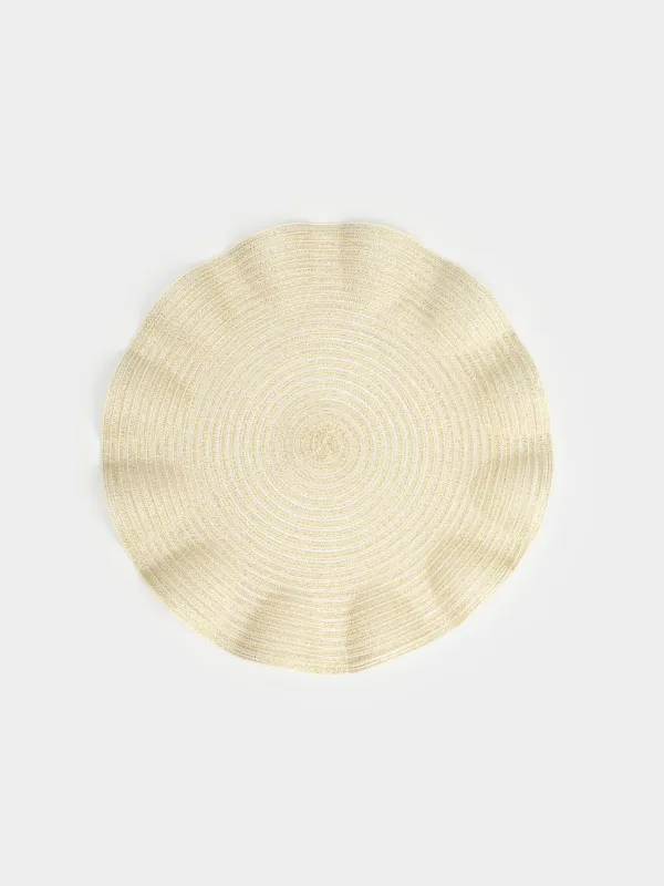 Placemat, 38 cm, PET, round, golden, Wavy edges, Rotary shine wave, image-0