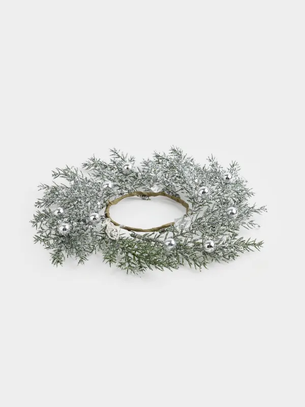 Decorative wreath, 10/26 cm, plastic, Silver spruce with horses, Conifer silver, image-3