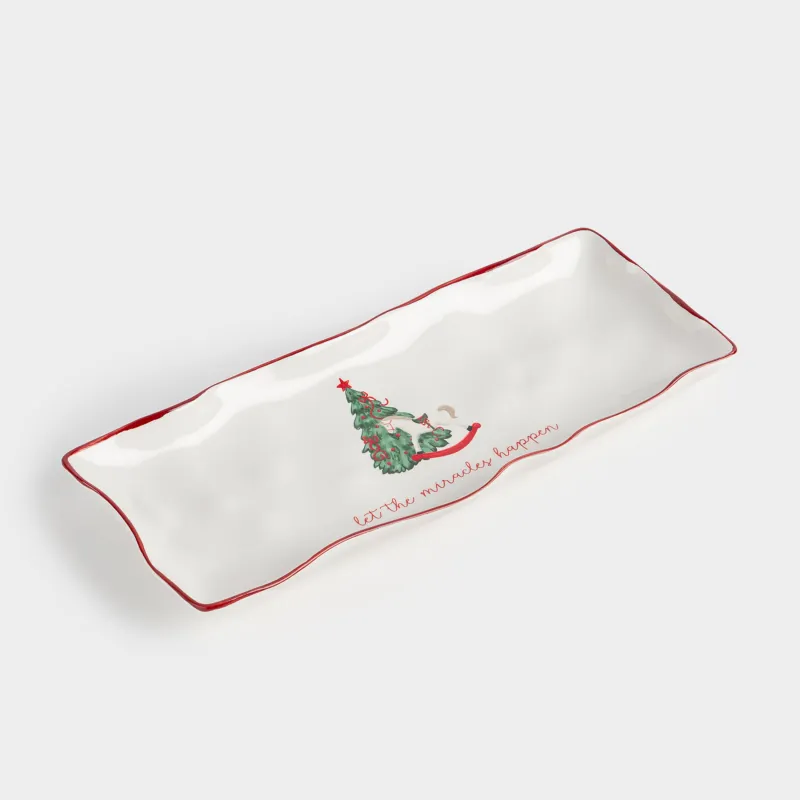 Dish, 33x13 cm, ceramic, rectangular, Horse with Christmas tree, Christmas tree