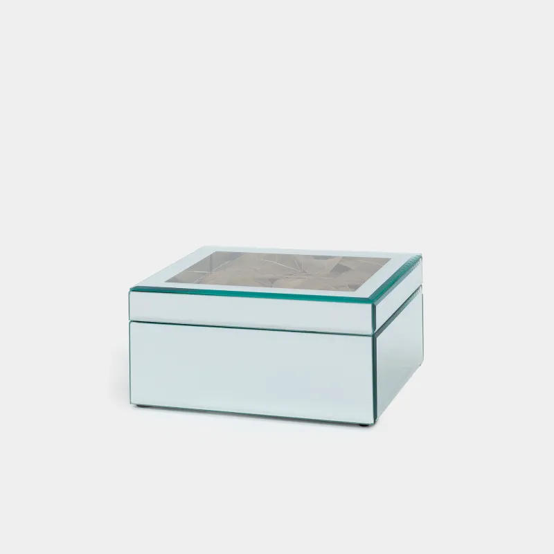Jewelry box, 20x14 cm, glass, mirror, Golden leaves, Glossy