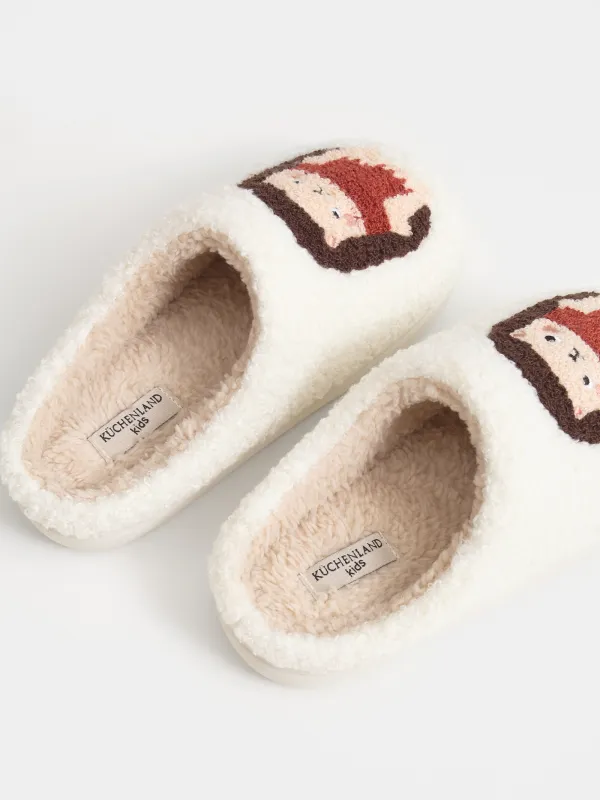 Children's slippers, homewear,size 33, artificial fur, milky, Hedgehogs, Needed, image-2