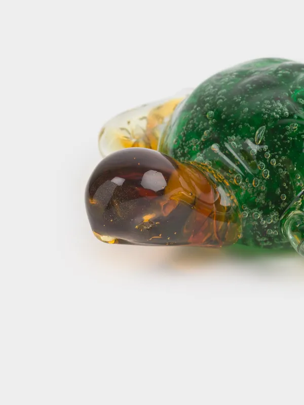 Statuette, 12 cm, glass, green-amber, Turtle, Vitreous, image-4