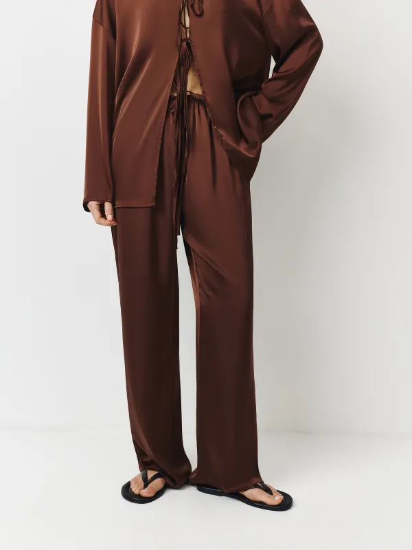 Women's trousers, homewear, size L, polyester, brown, Derin, image-1