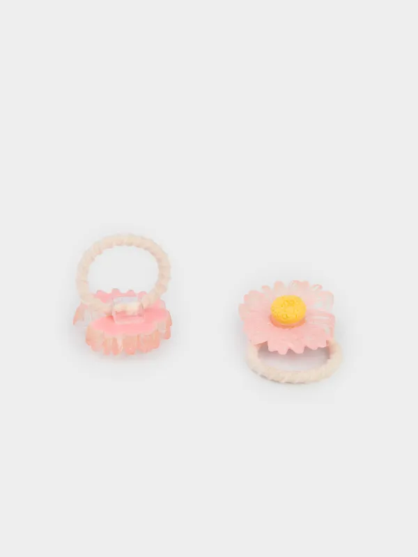 Hair tie, 3 cm, 2 pcs, for children, plastic, pink, Flower, Gracile, image-2