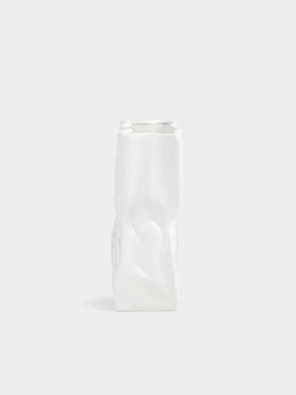 Flower vase, 24 cm, ceramic, white, Crease, Crumple, image-2
