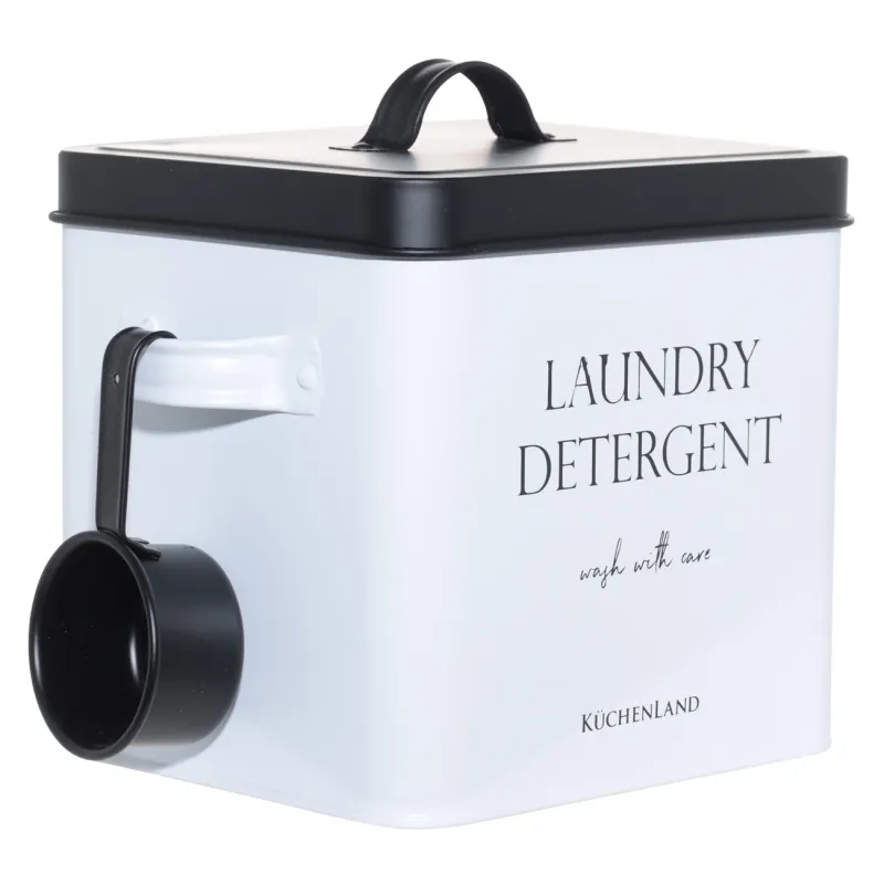 Washing powder container, 4.5 l, with measuring spoon, metal, black and white, Compact black, image-2