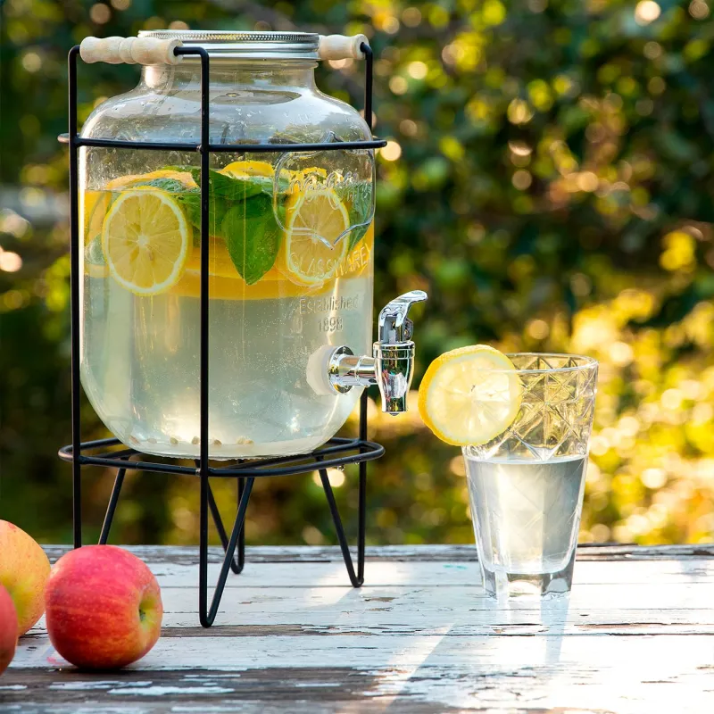 Beverage dispenser, 4 l, on stand, glass R / metal, Black, Berry, image-2