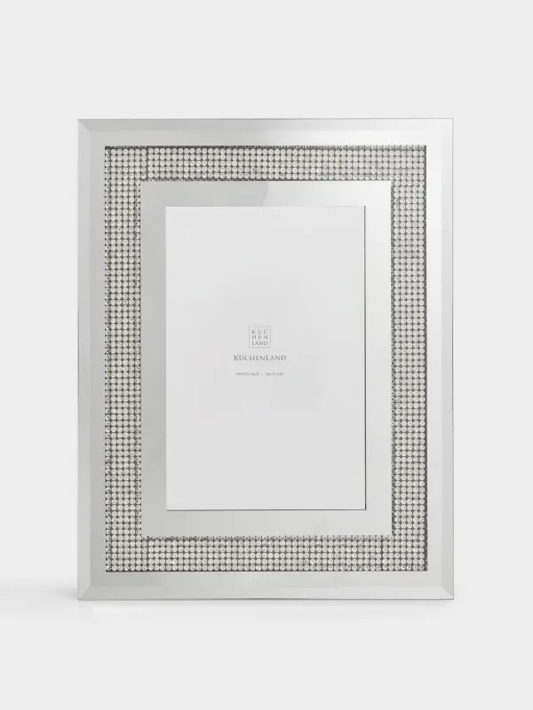 Photo frame, 18x23 cm, glass, mirror, Silver crystals, Glossy crystal, image-4