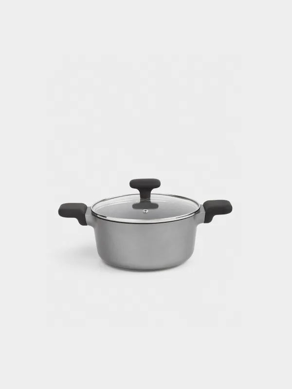 Pot, 20 cm, 2.7 l, with lid, coated, aluminum, grey-black, Mintali, image-0