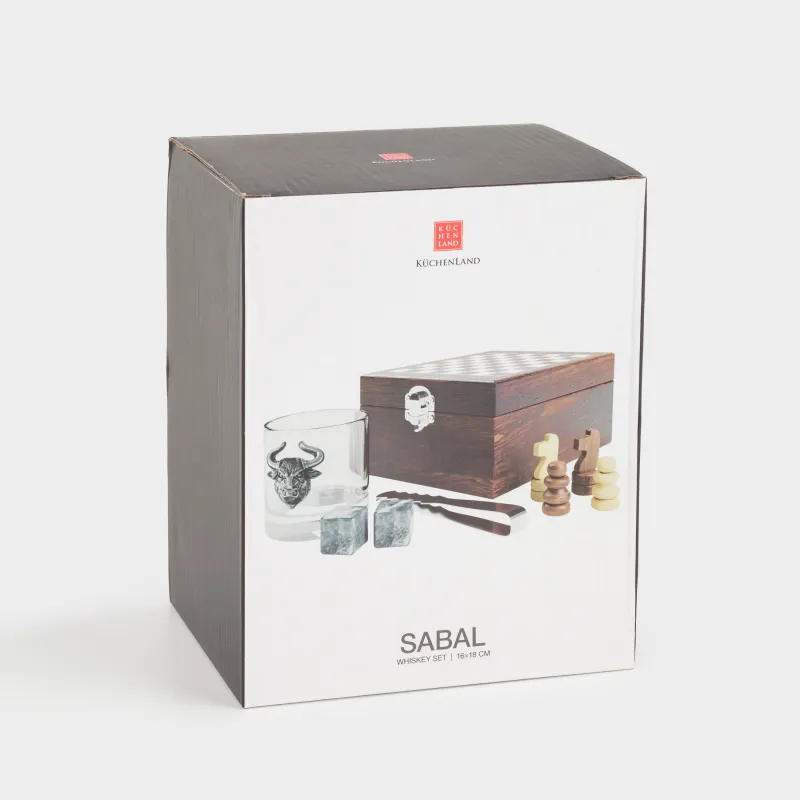 Drink set, 1 person, 4 items, in a box, glass / cubes/tongs, glass / marble, Chess, Sabal, image-9