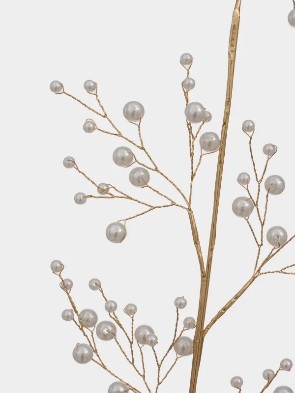 Decorative branch, 23 cm, plastic / metal, champagne, Pearls, Balls decor, image-3