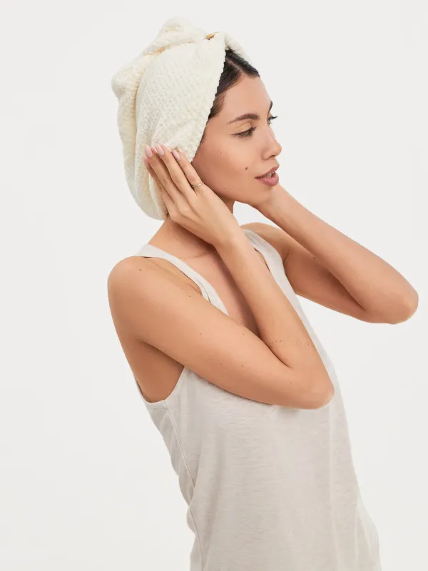 Turban towel for hair, 62x24 cm, microfiber, milk, Fiber spa, image-2