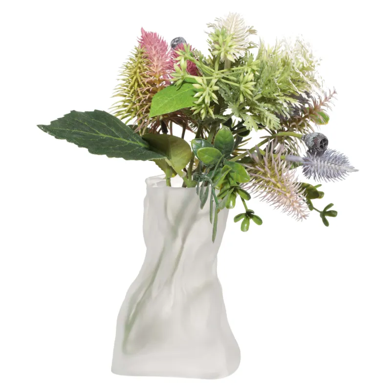 Flower vase, 14 cm, Glass, frosted white, Crumpled effect, Crumple, image-2