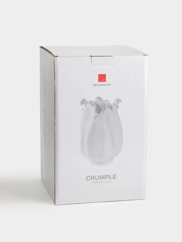 Flower vase, 34 cm, ceramic, milky, Bends, Crumple, image-4