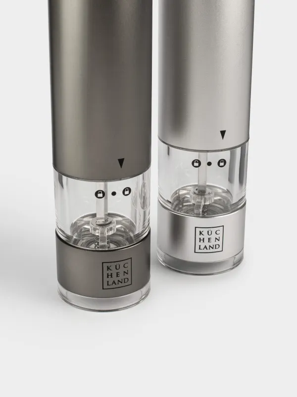 Spice mill, 22 cm, 2 pcs, electric, metal / plastic, LED B, Grey, Piquant, image-2