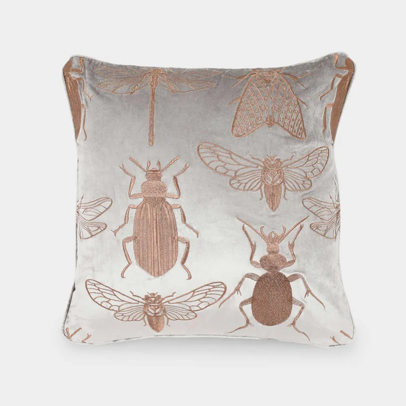 Decorative pillow, 50x50 cm, corduroy / beads, beige-gray, Bugs, Bugs